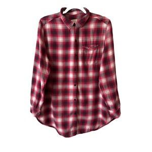 Boston Traders Plaid Flannel Shirt Cotton Modal Blend Pink White Soft Grunge L